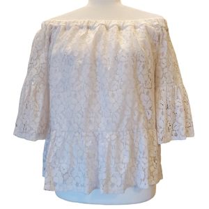 Kensie Off Shoulder White Lace Lined Top Large